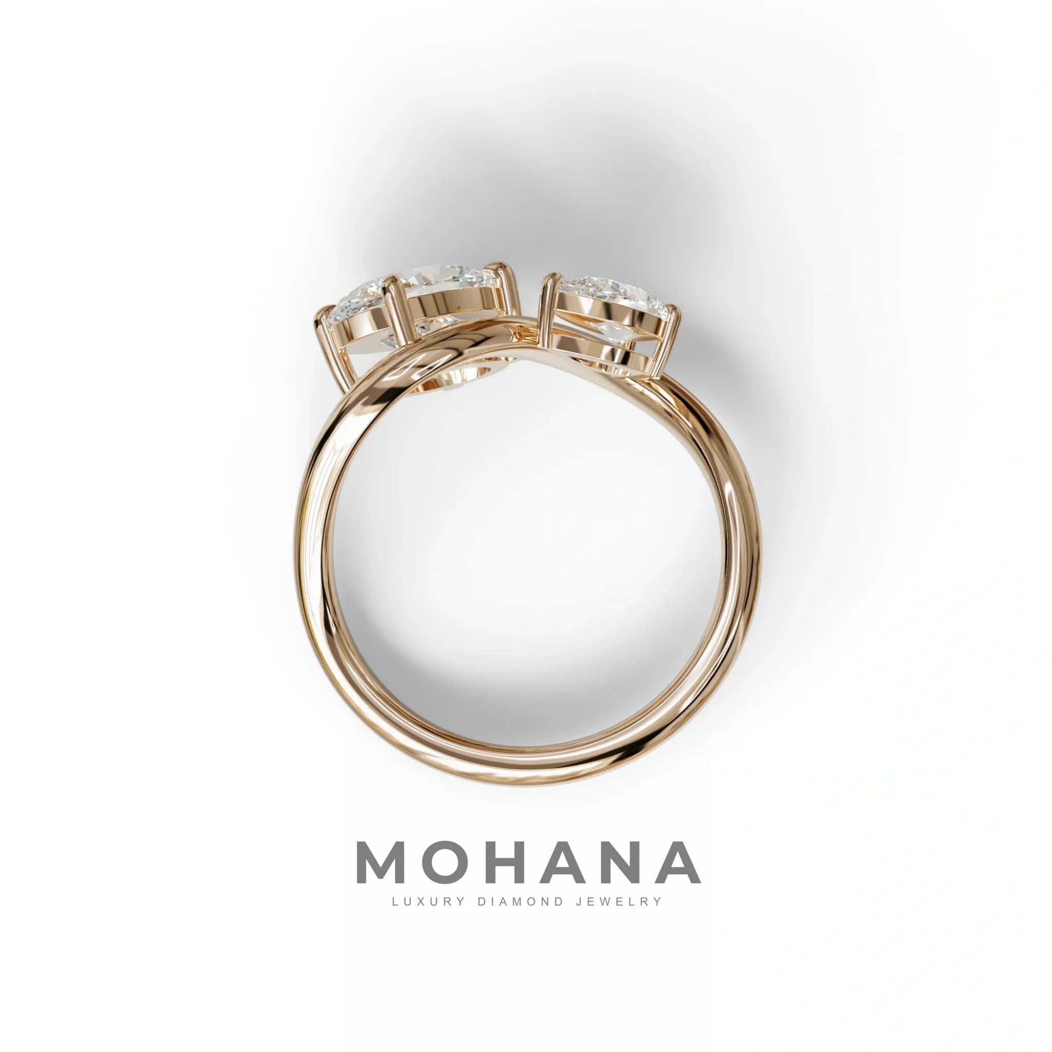 3 Carat Yellow Oval and Pear Cut Lab Diamond Engagement Ring - Toi Et Moi