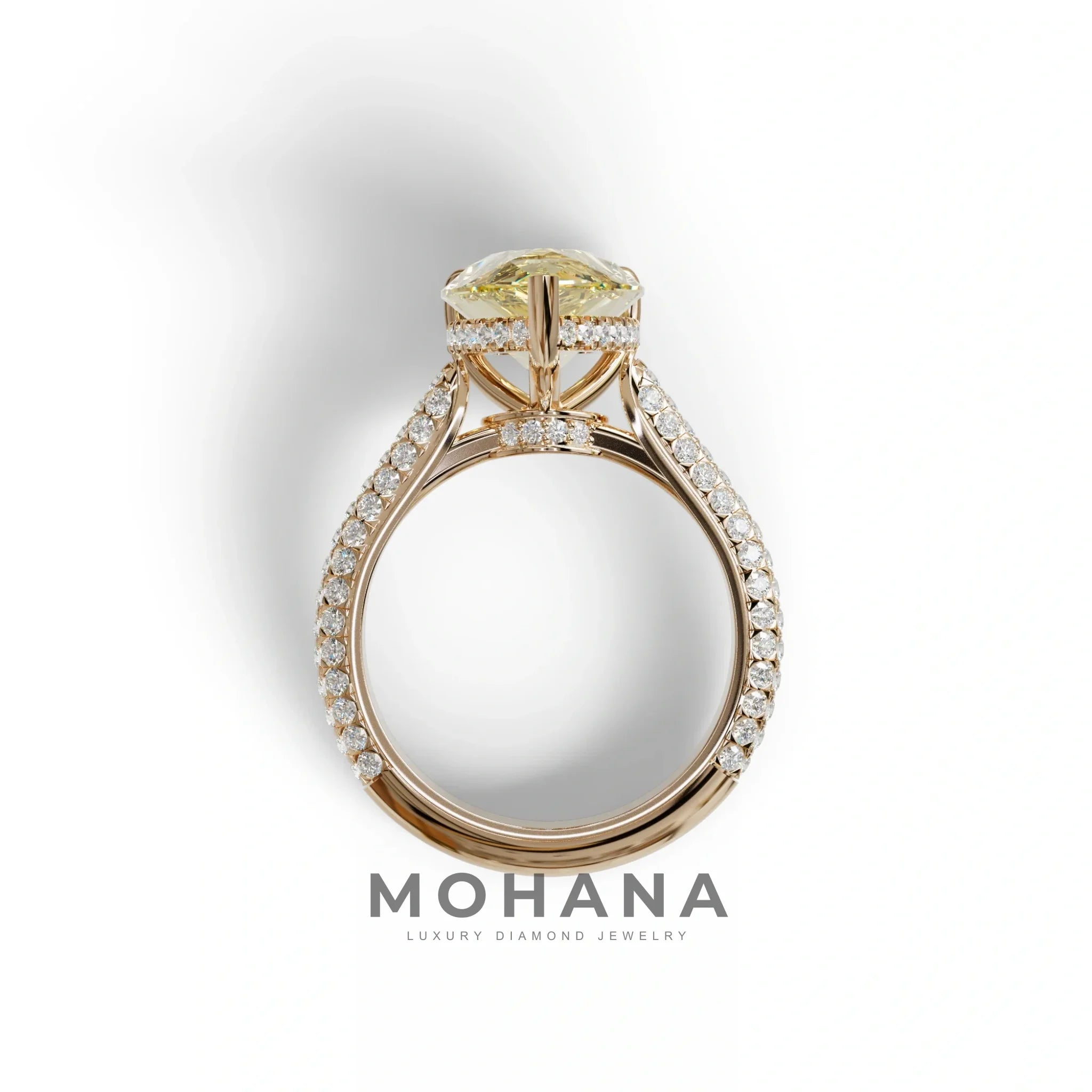 3 Carat Yellow Pear Shaped Hidden Halo Lab Diamond Engagement Ring - Alina
