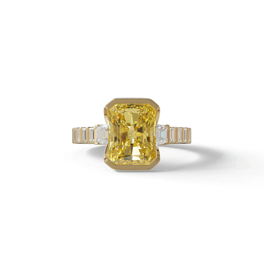 3 Carat Yellow Radiant Cut Three Stone Lab Diamond Engagement Ring - Adiamor - 10K Solid Gold / Yellow Gold