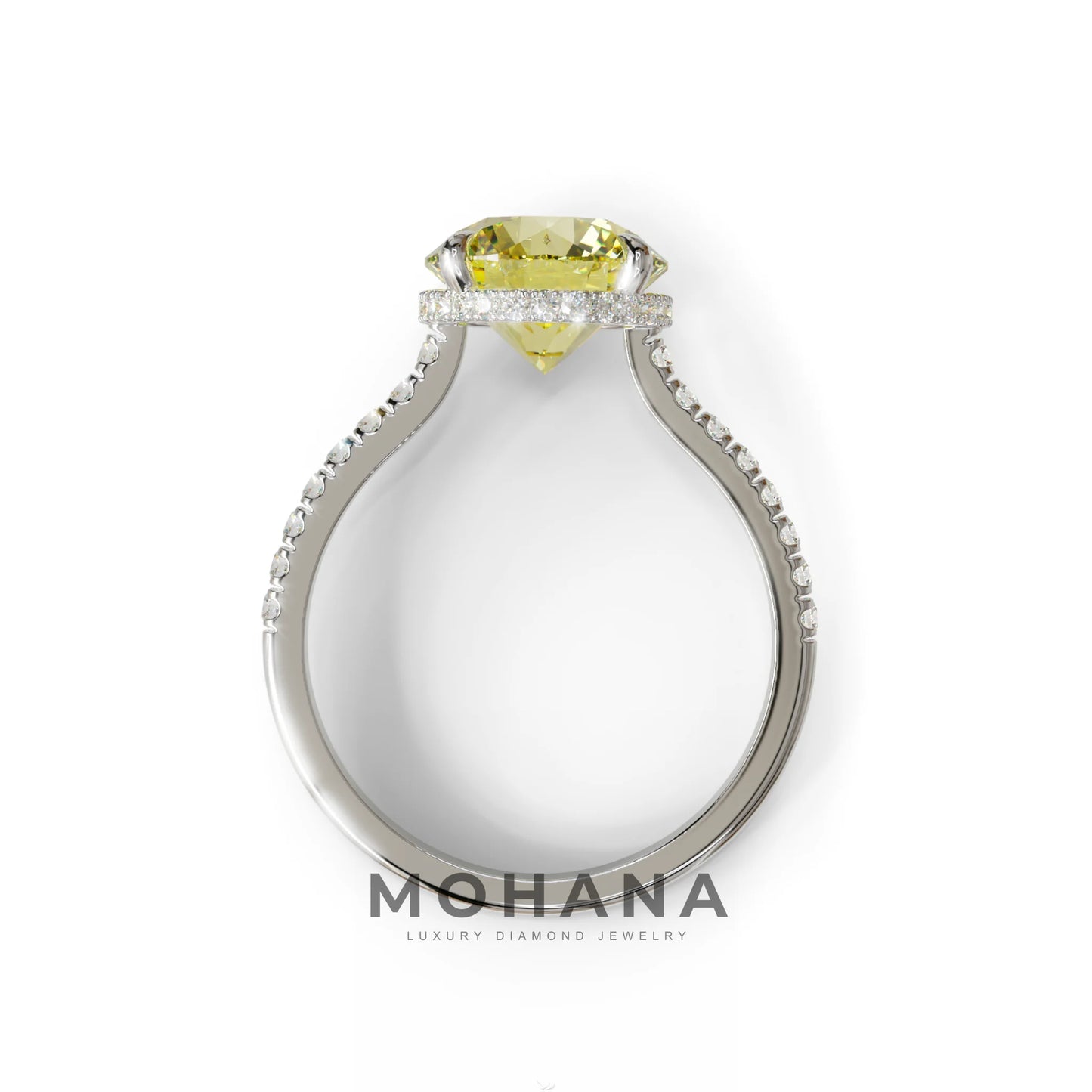3 Carat Yellow Round Cut Hidden Halo & Pave Setting Lab Diamond Ring - Eblouissant