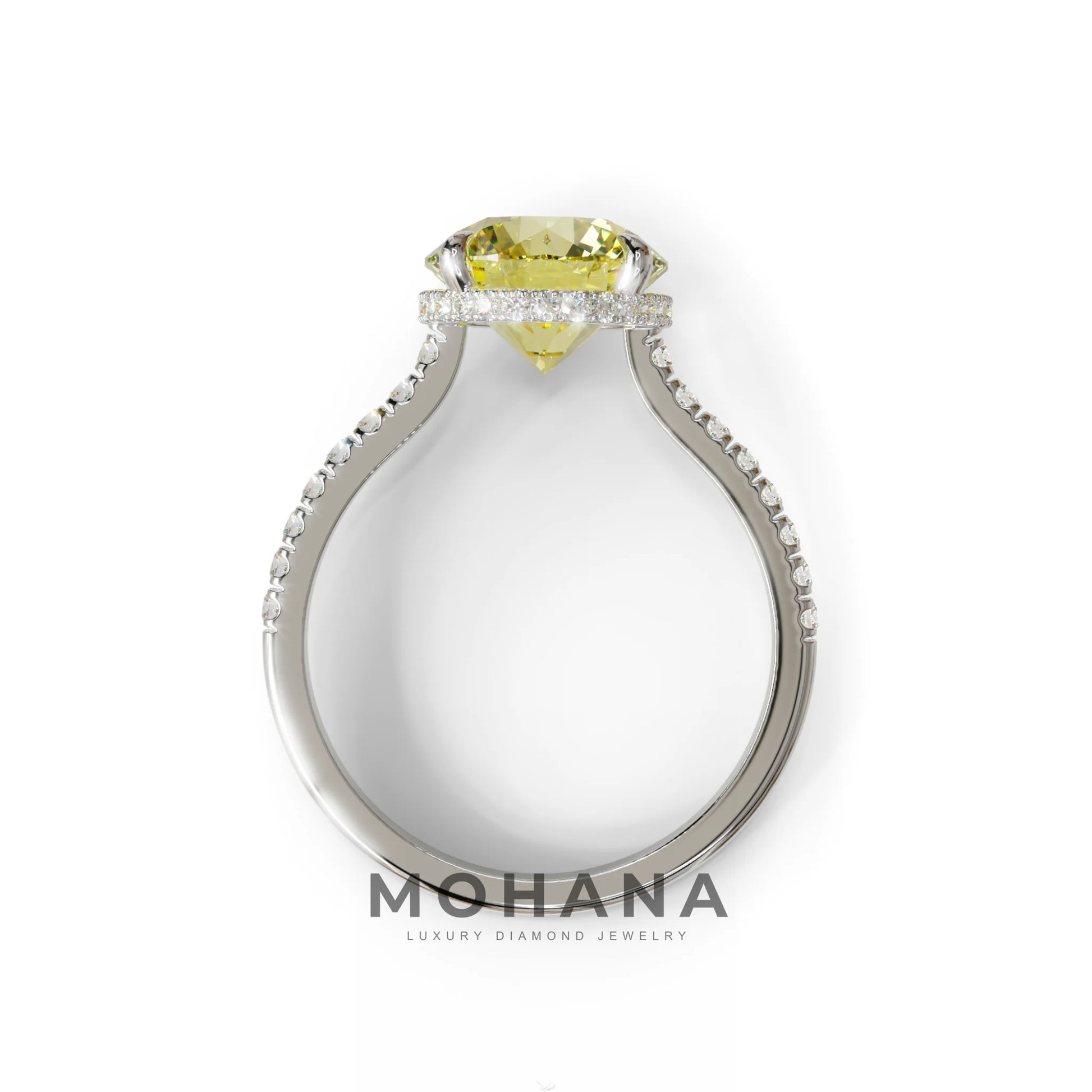 3 Carat Yellow Round Cut Hidden Halo & Pave Setting Lab Diamond Ring - Eblouissant