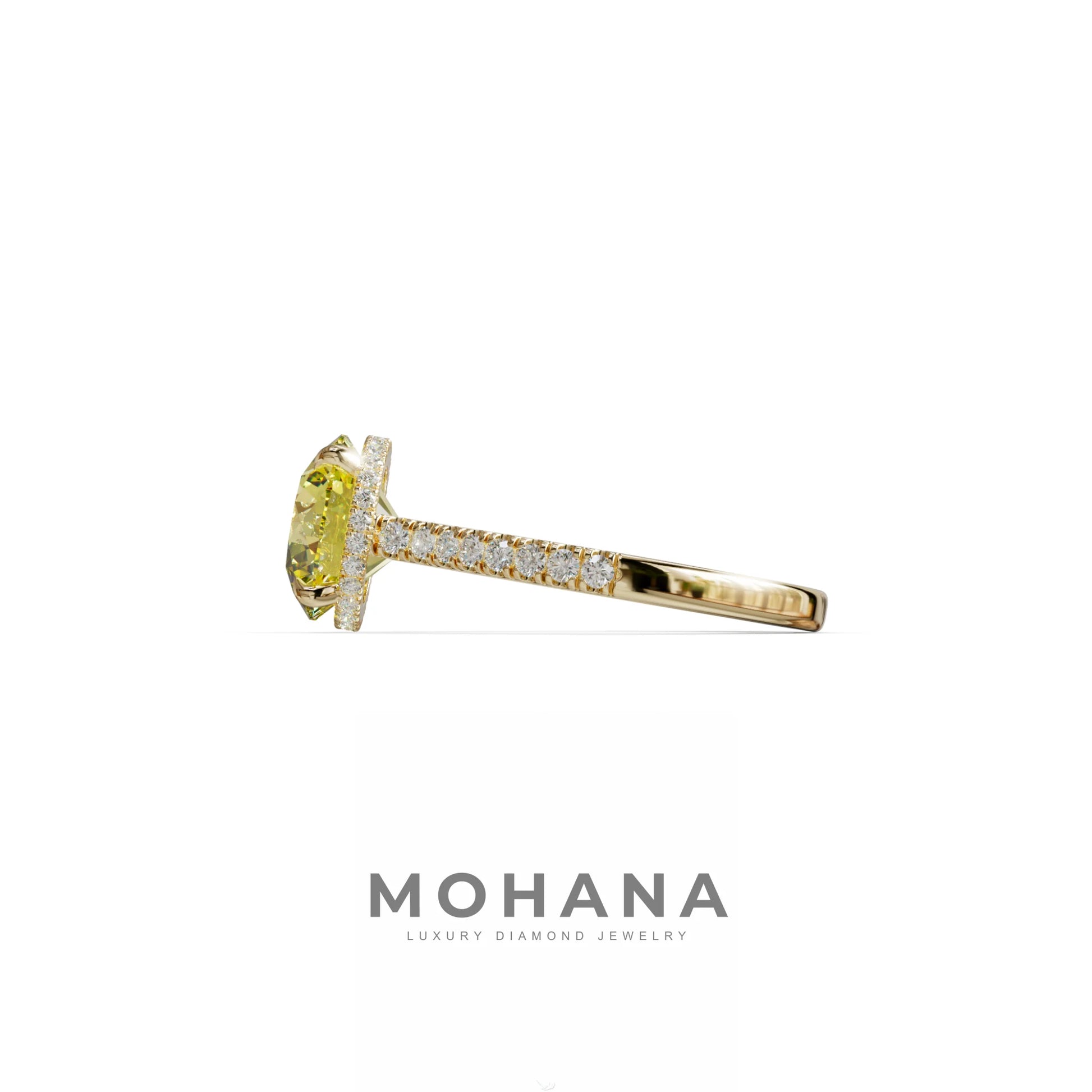 3 Carat Yellow Round Cut Hidden Halo & Pave Setting Lab Diamond Ring - Eblouissant