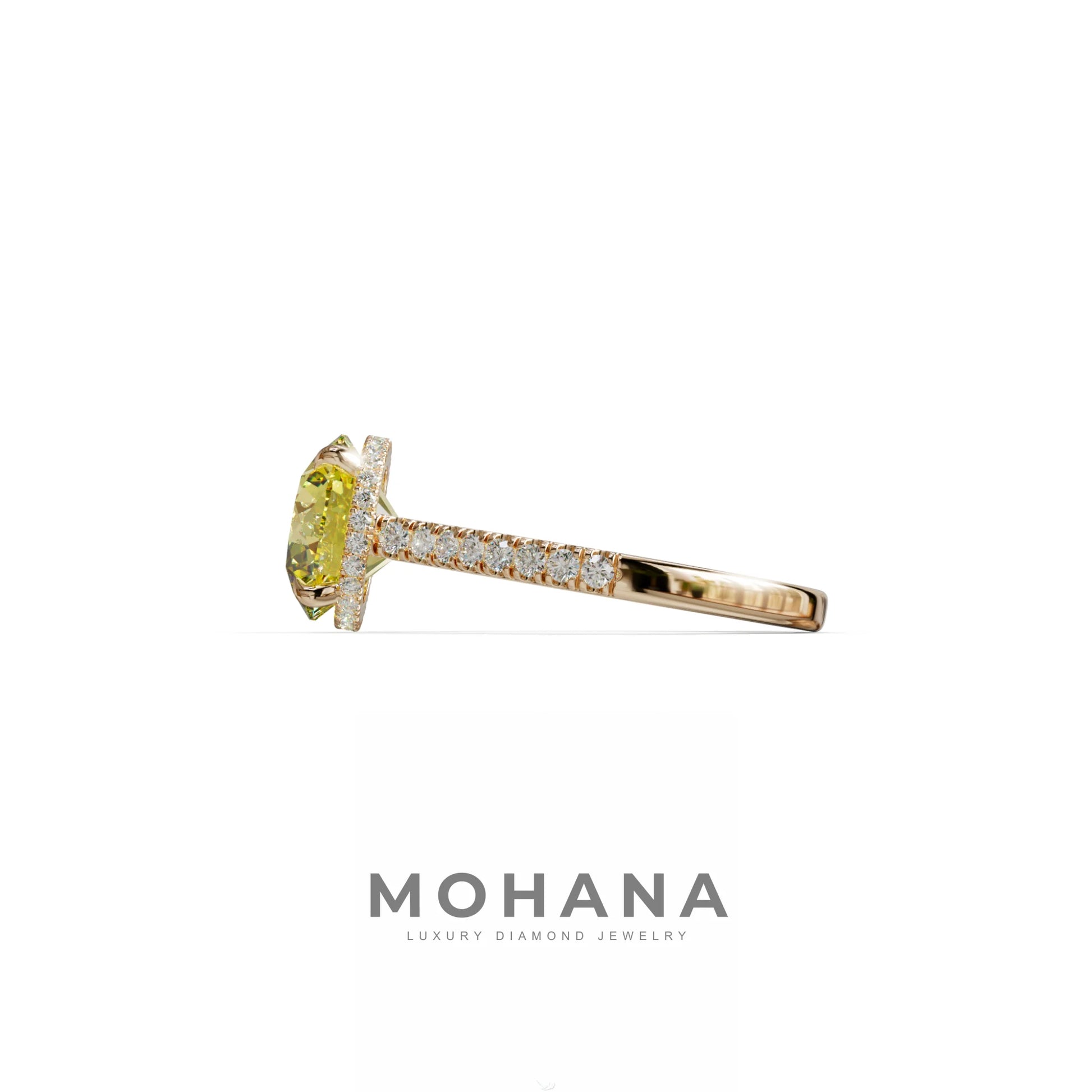 3 Carat Yellow Round Cut Hidden Halo & Pave Setting Lab Diamond Ring - Eblouissant