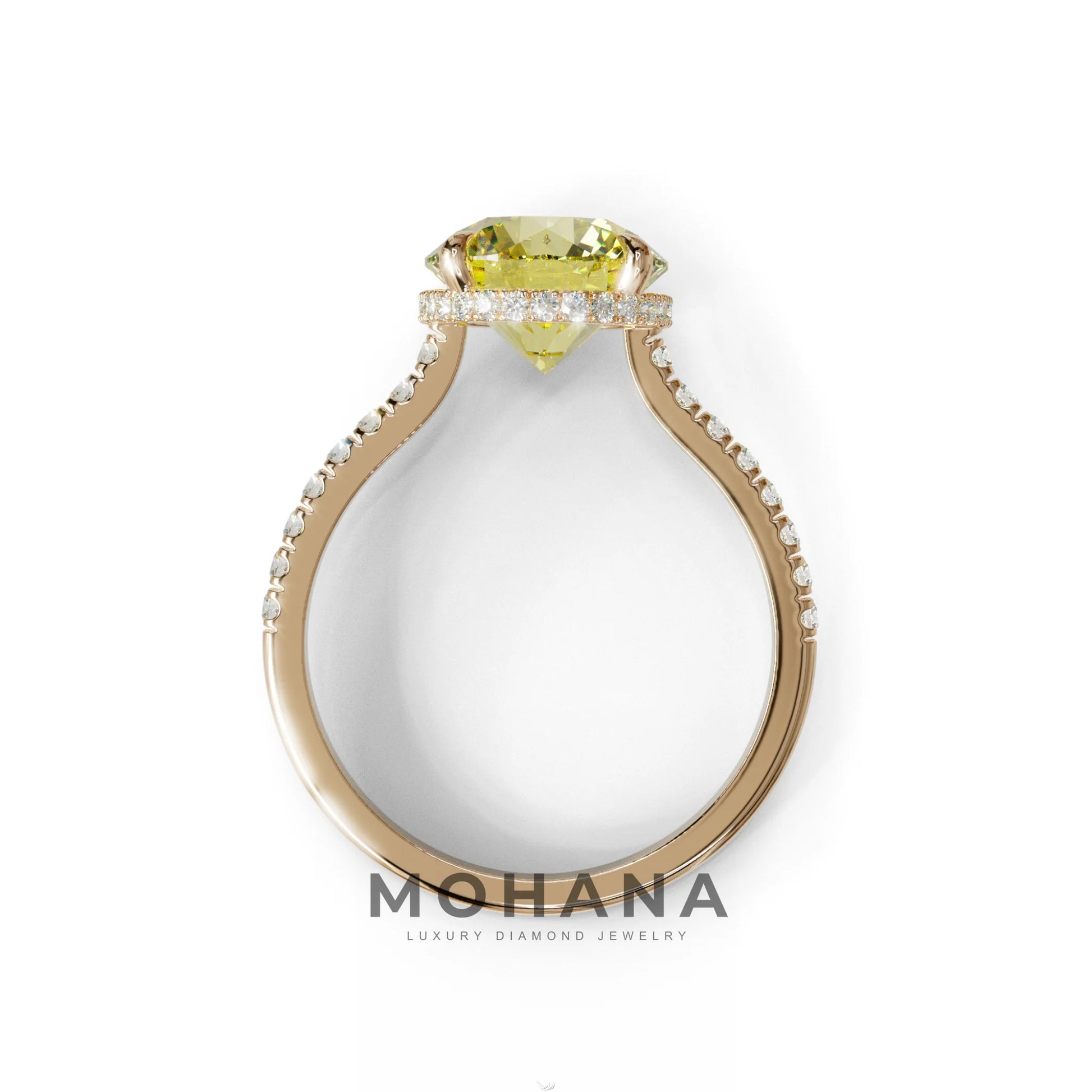 3 Carat Yellow Round Cut Hidden Halo & Pave Setting Lab Diamond Ring - Eblouissant