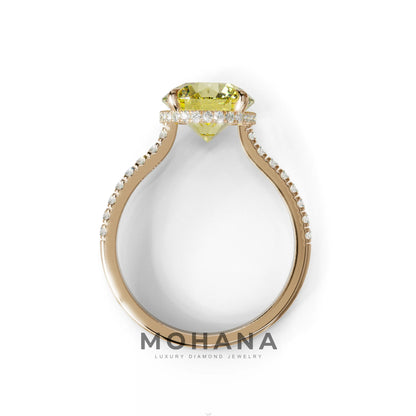 3 Carat Yellow Round Cut Hidden Halo & Pave Setting Lab Diamond Ring - Eblouissant