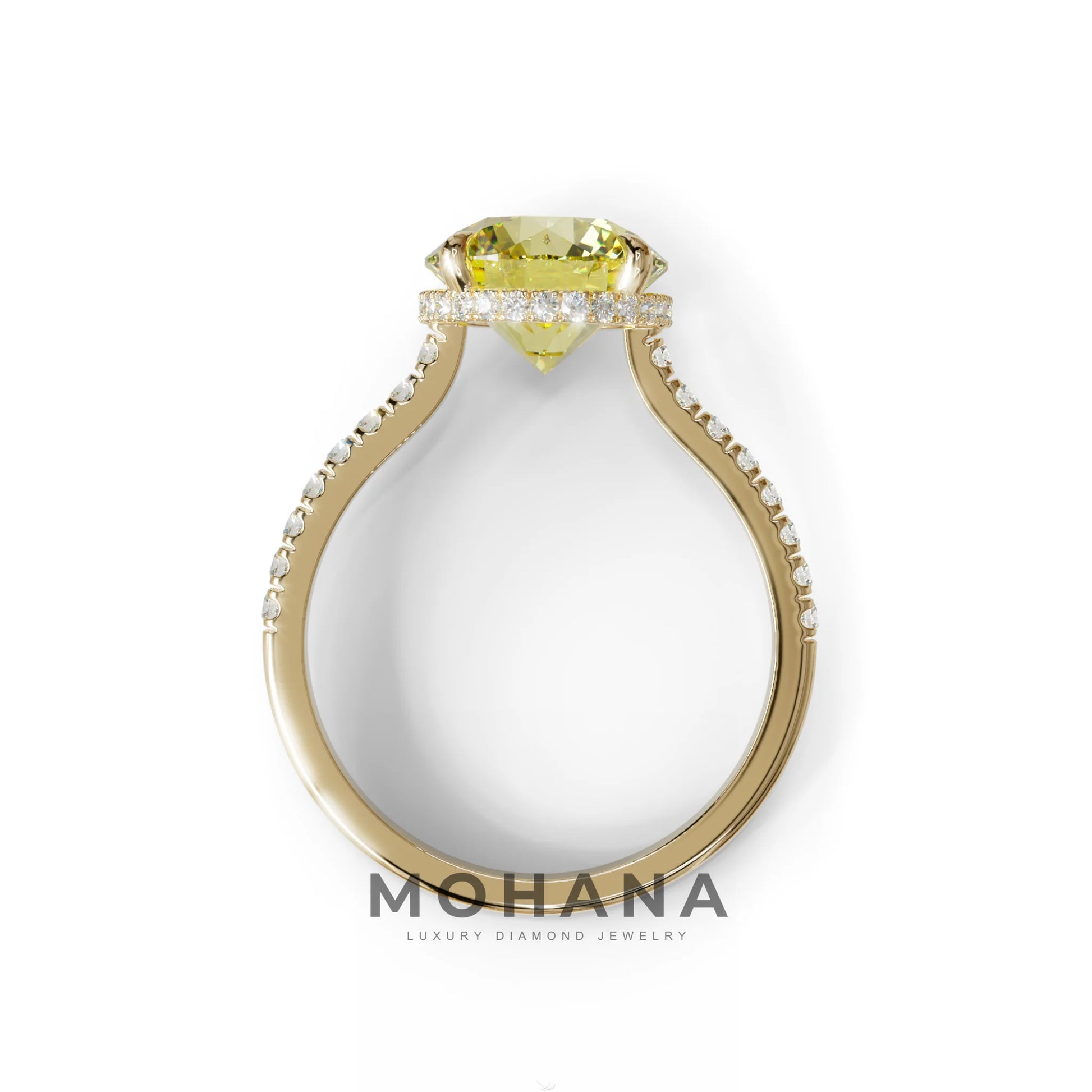 3 Carat Yellow Round Cut Hidden Halo & Pave Setting Lab Diamond Ring - Eblouissant
