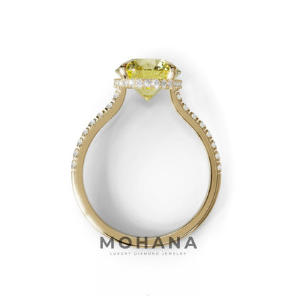 3 Carat Yellow Round Cut Hidden Halo & Pave Setting Lab Diamond Ring - Eblouissant