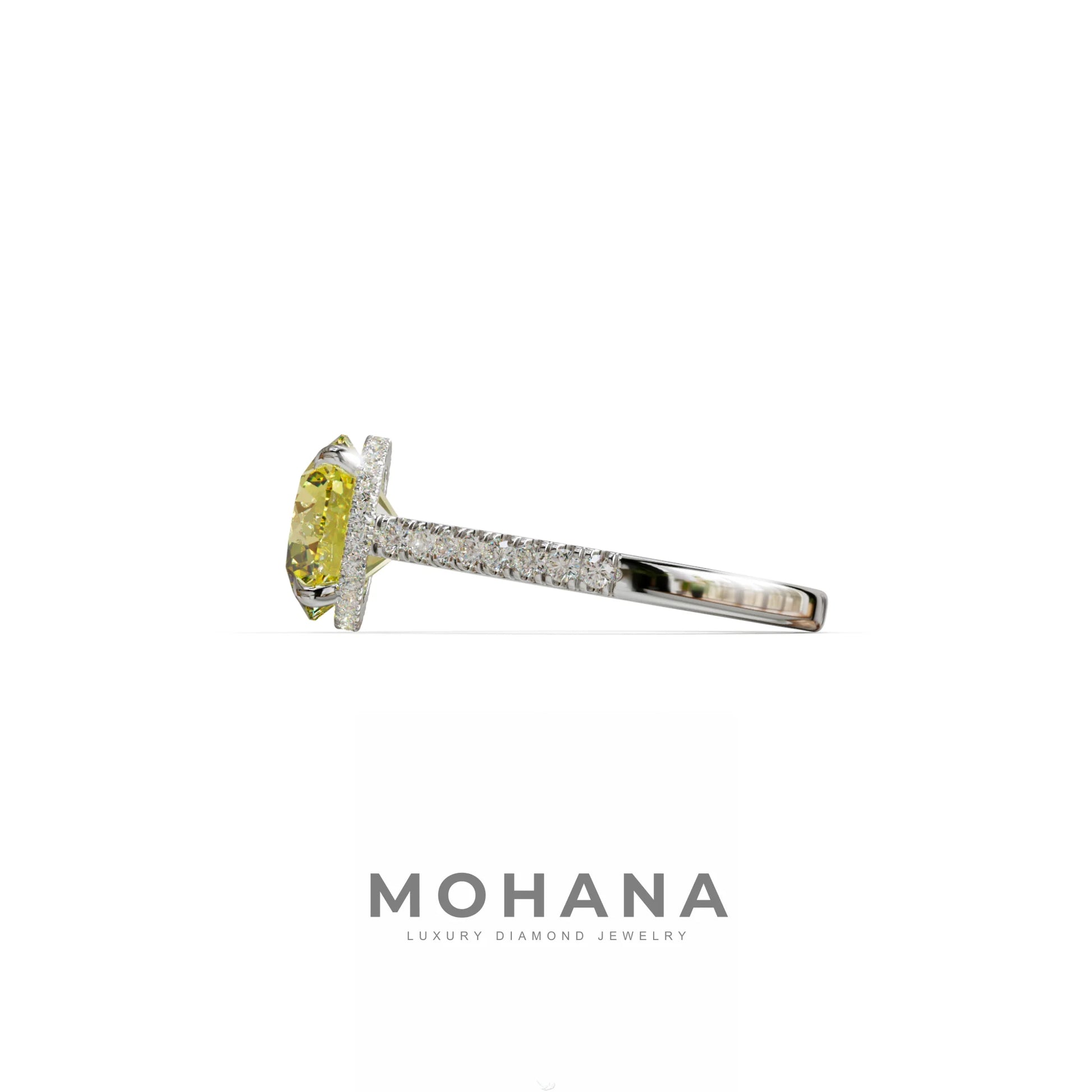 3 Carat Yellow Round Cut Hidden Halo & Pave Setting Lab Diamond Ring - Eblouissant