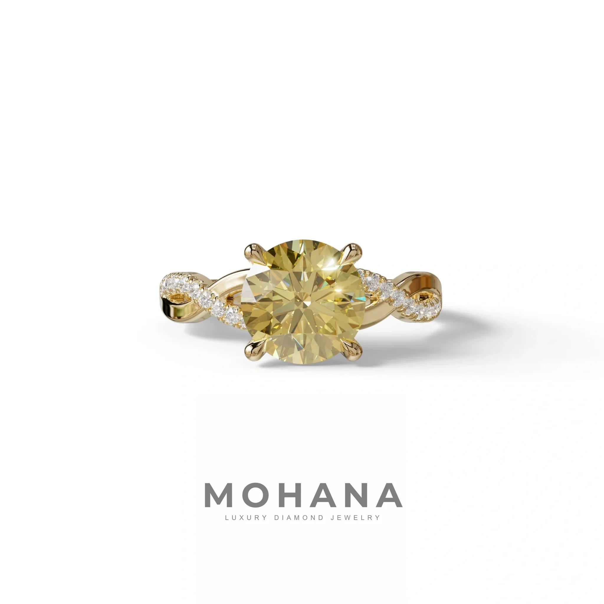 3 Carat Yellow Round Cut Lab Diamond Ring - Infinity Cross - 10K Solid Gold / Yellow Gold