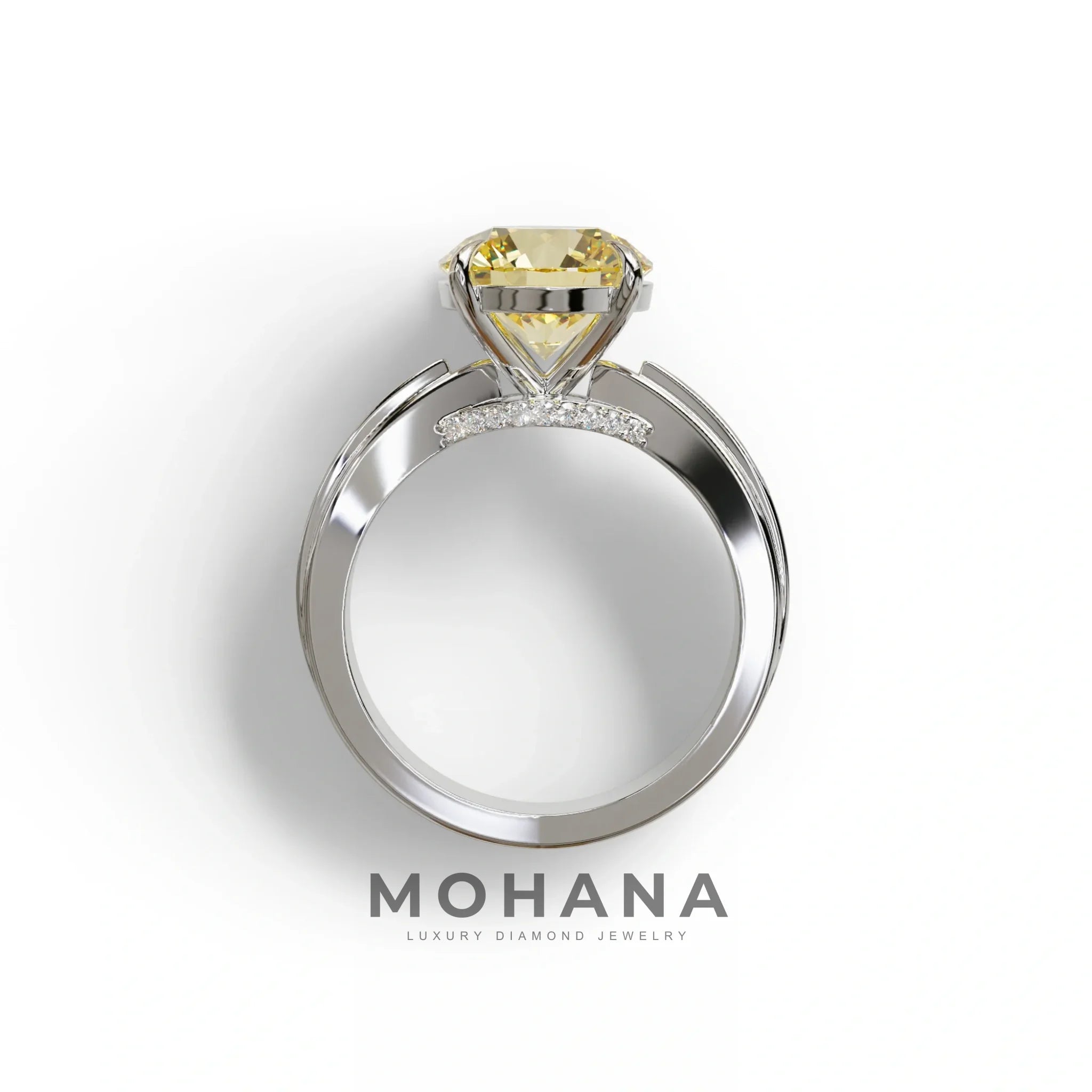3 Carat Yellow Round Cut V-Shank Pave Setting Lab Grown Diamond Ring - Je t’adore