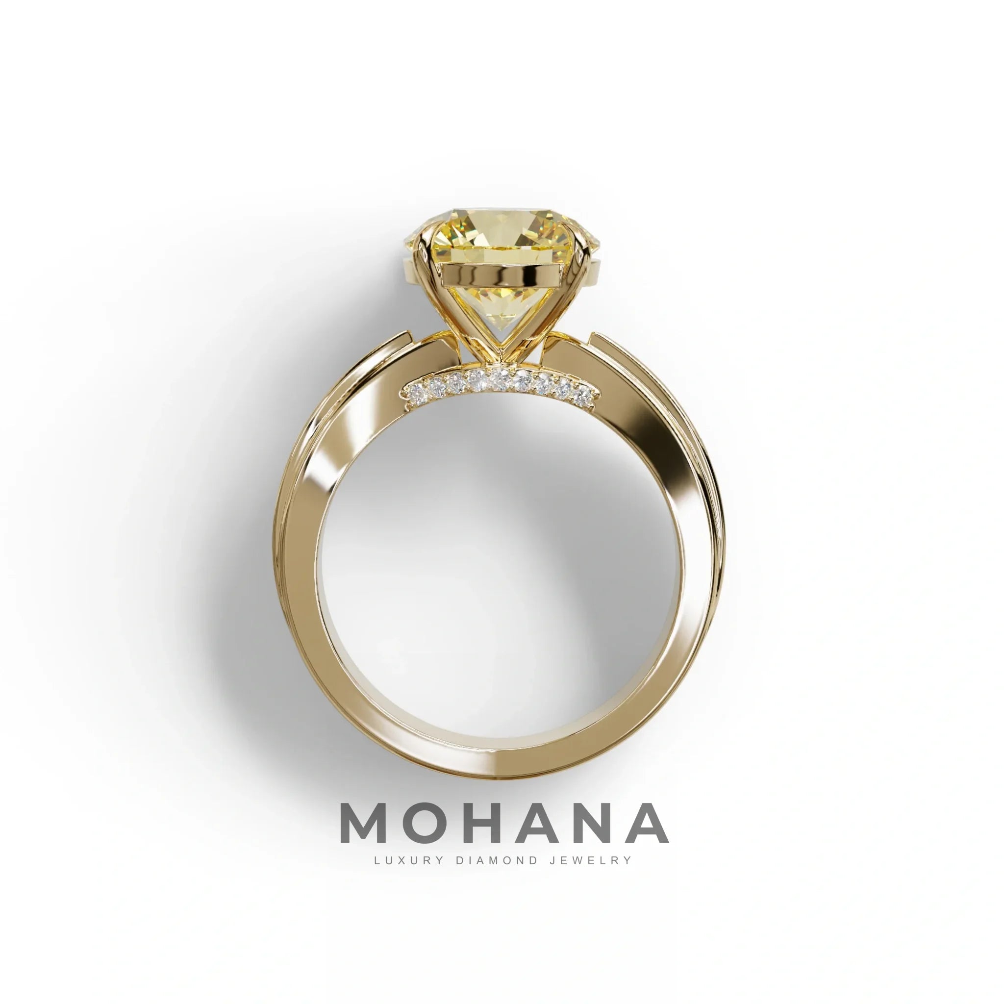 3 Carat Yellow Round Cut V-Shank Pave Setting Lab Grown Diamond Ring - Je t’adore