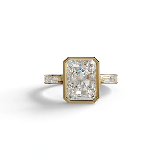 3 Ct E/VVS Radiant Cut Lab Diamond Ring - Olympia - 10K Solid Gold / Yellow Gold