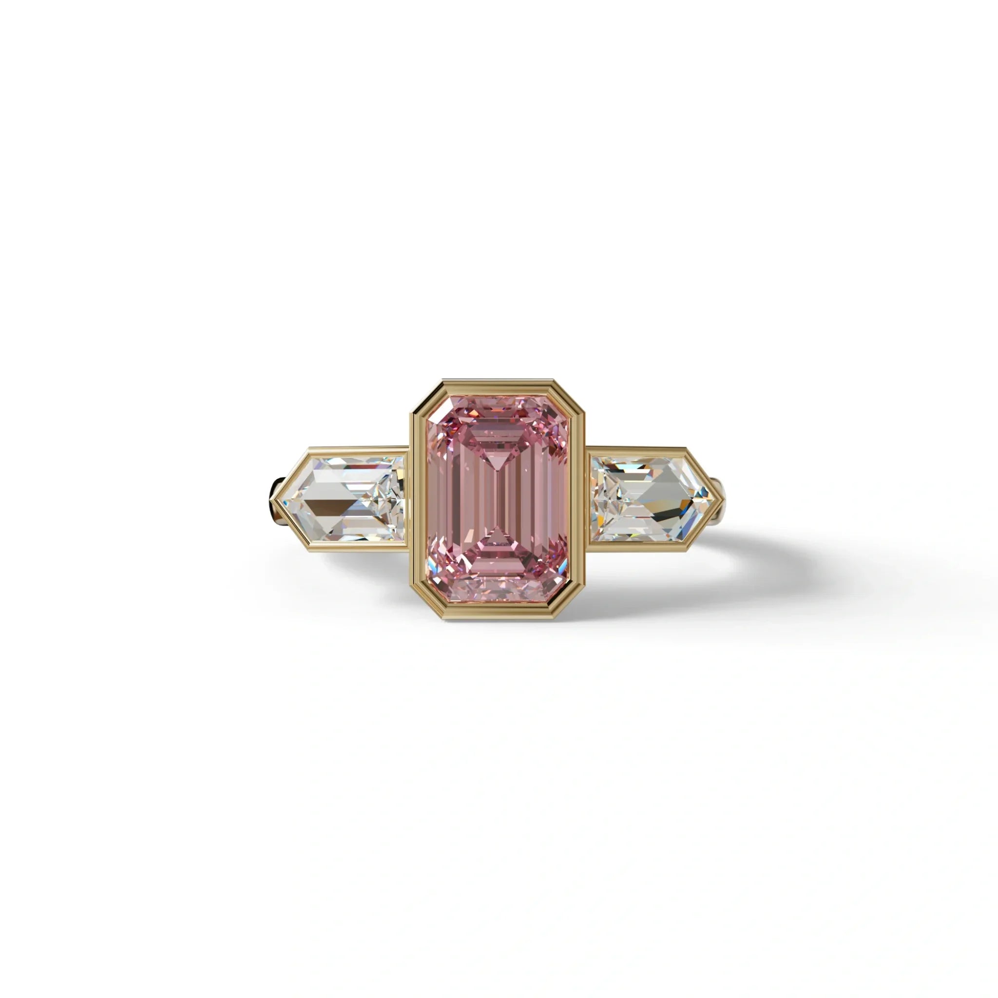 3 Ct Fancy Vivid Pink Emerald Cut Lab Diamond Ring - Lumons - 10K Solid Gold / Yellow Gold