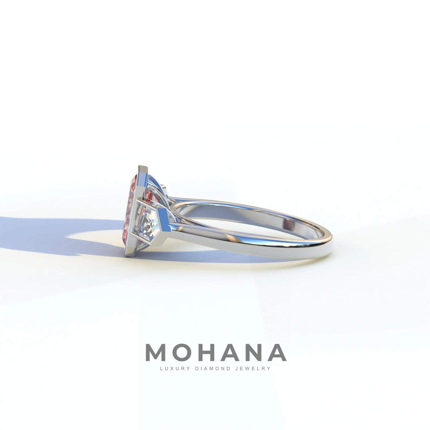 3 Ct Fancy Vivid Pink Emerald Cut Lab Diamond Ring - Lumons