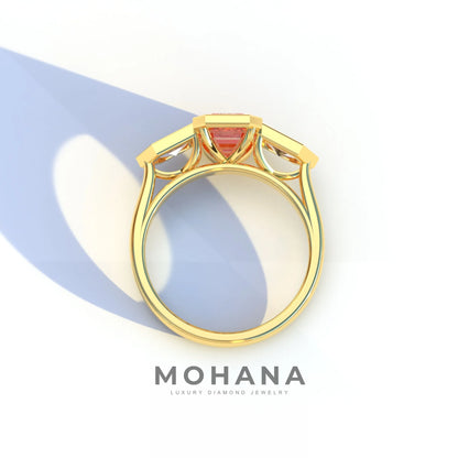 3 Ct Fancy Vivid Pink Emerald Cut Lab Diamond Ring - Lumons