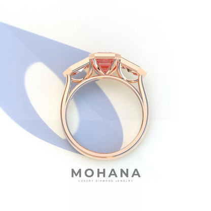 3 Ct Fancy Vivid Pink Emerald Cut Lab Diamond Ring - Lumons