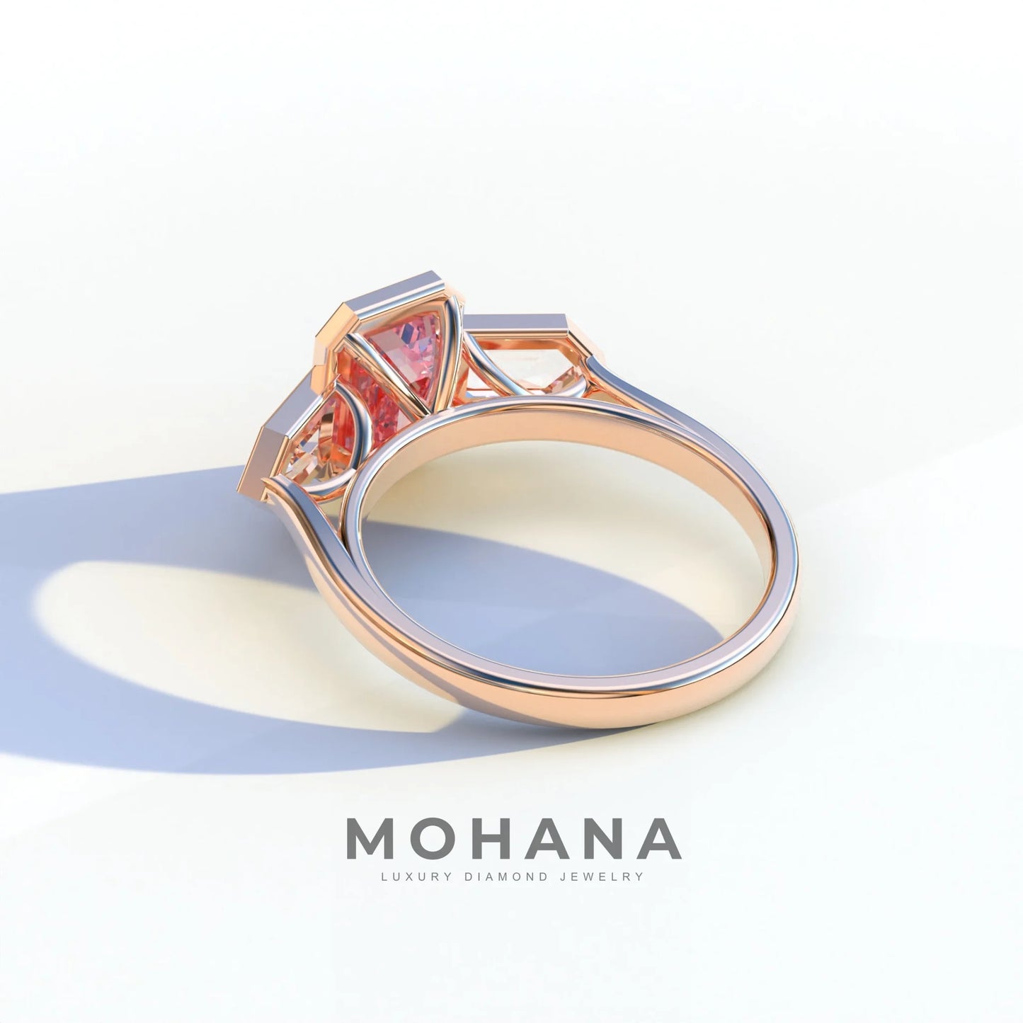 3 Ct Fancy Vivid Pink Emerald Cut Lab Diamond Ring - Lumons