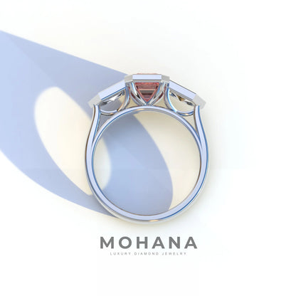 3 Ct Fancy Vivid Pink Emerald Cut Lab Diamond Ring - Lumons