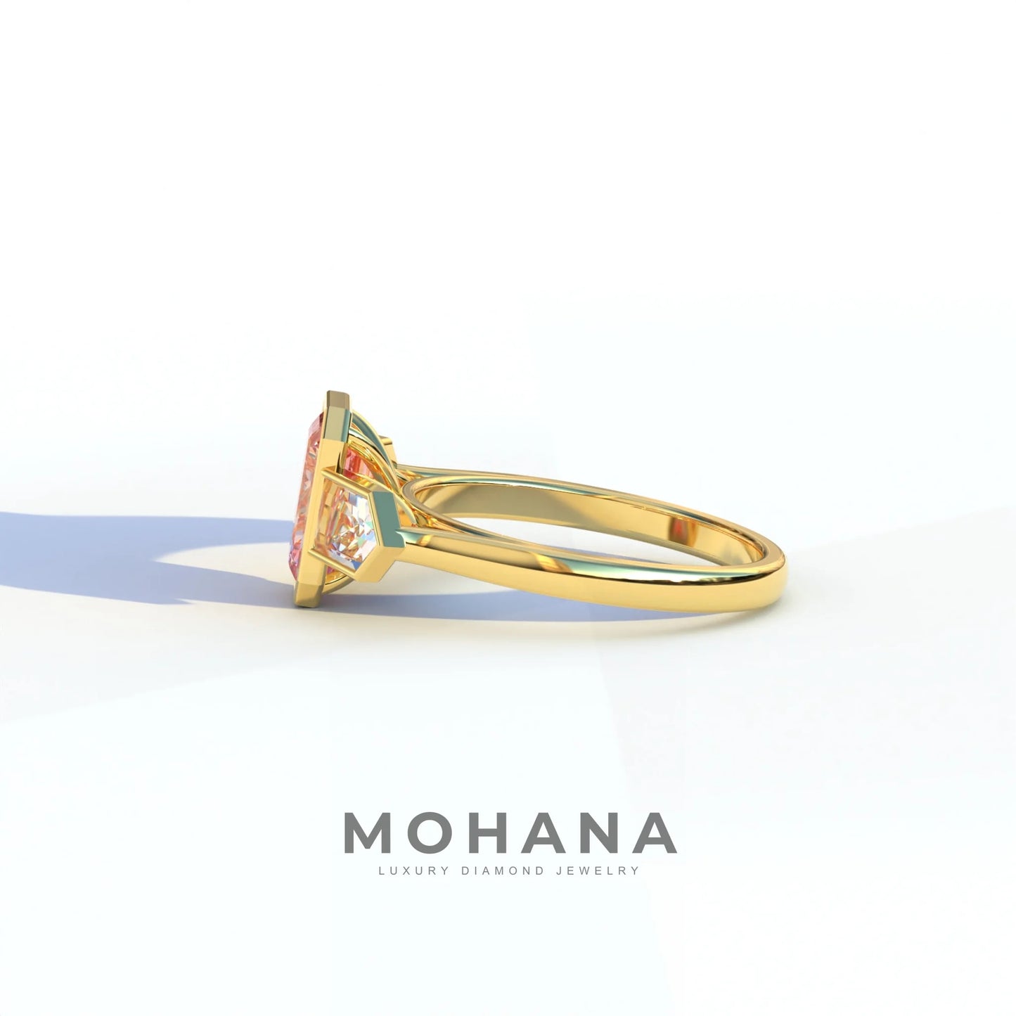 3 Ct Fancy Vivid Pink Emerald Cut Lab Diamond Ring - Lumons