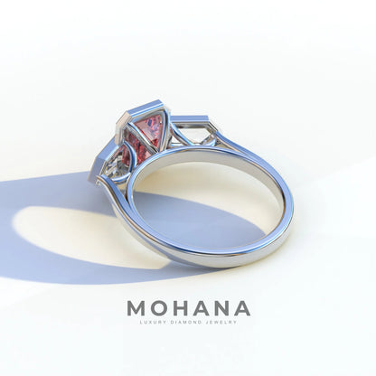 3 Ct Fancy Vivid Pink Emerald Cut Lab Diamond Ring - Lumons