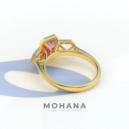 3 Ct Fancy Vivid Pink Emerald Cut Lab Diamond Ring - Lumons