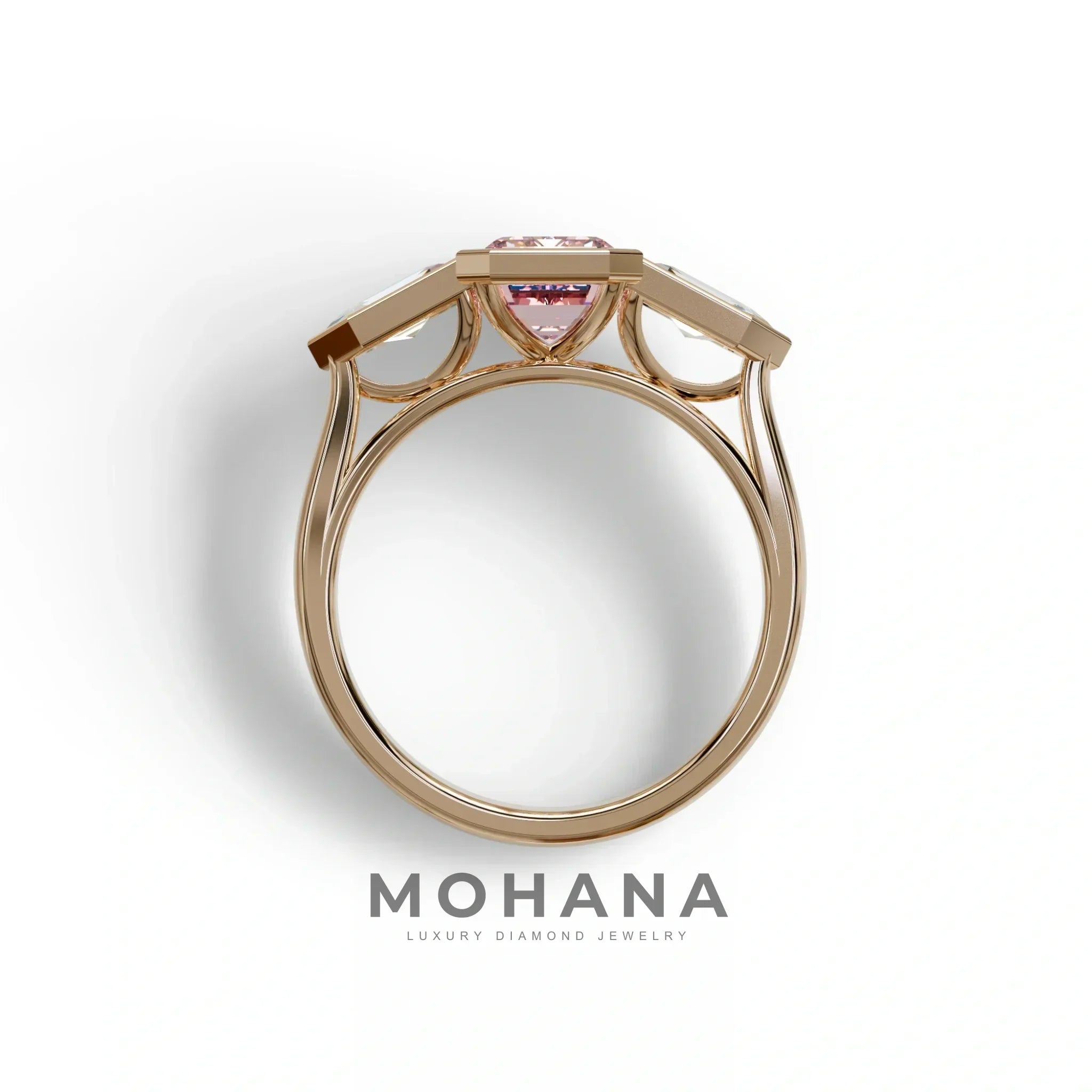 3 Ct Fancy Vivid Pink Emerald Cut Lab Diamond Ring - Lumons