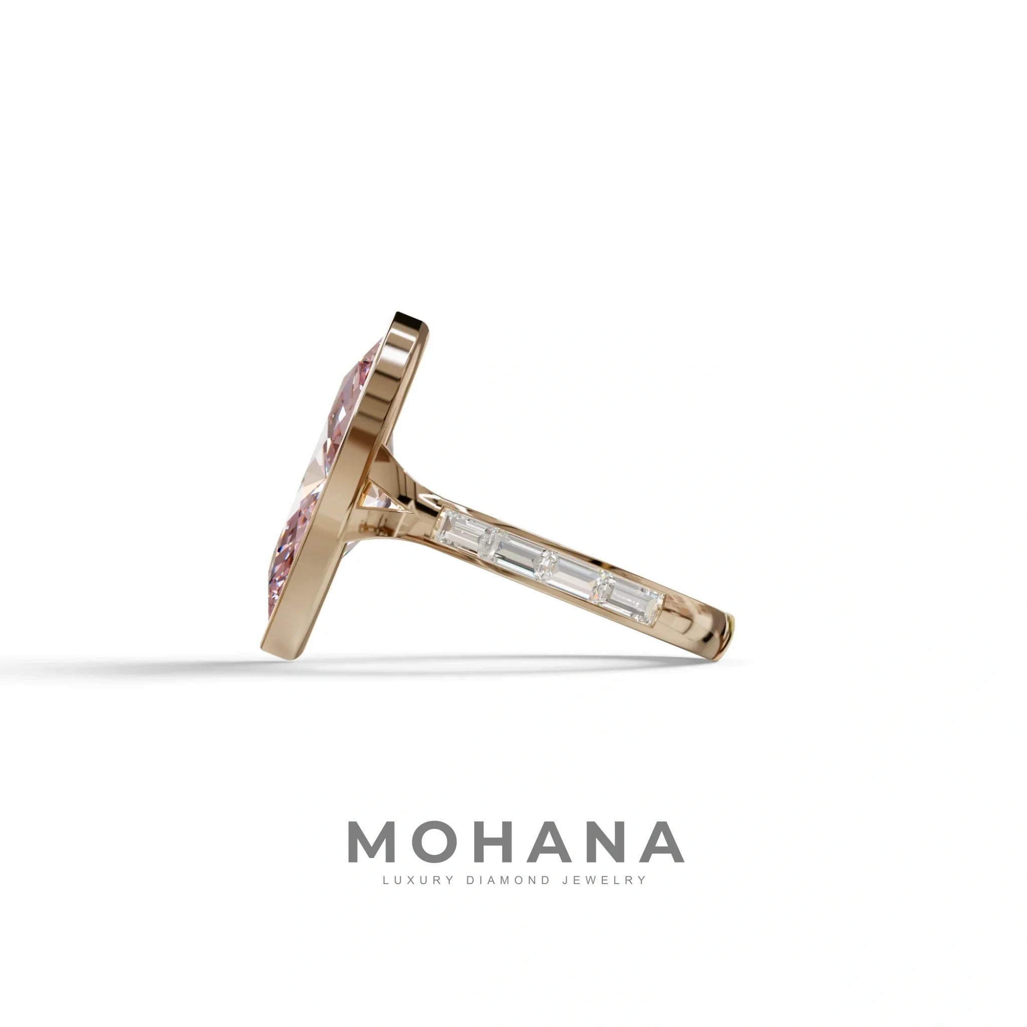 3 Ct Marquise Cut Pink Color Lab Diamond Ring With Bezel Set - Kayla