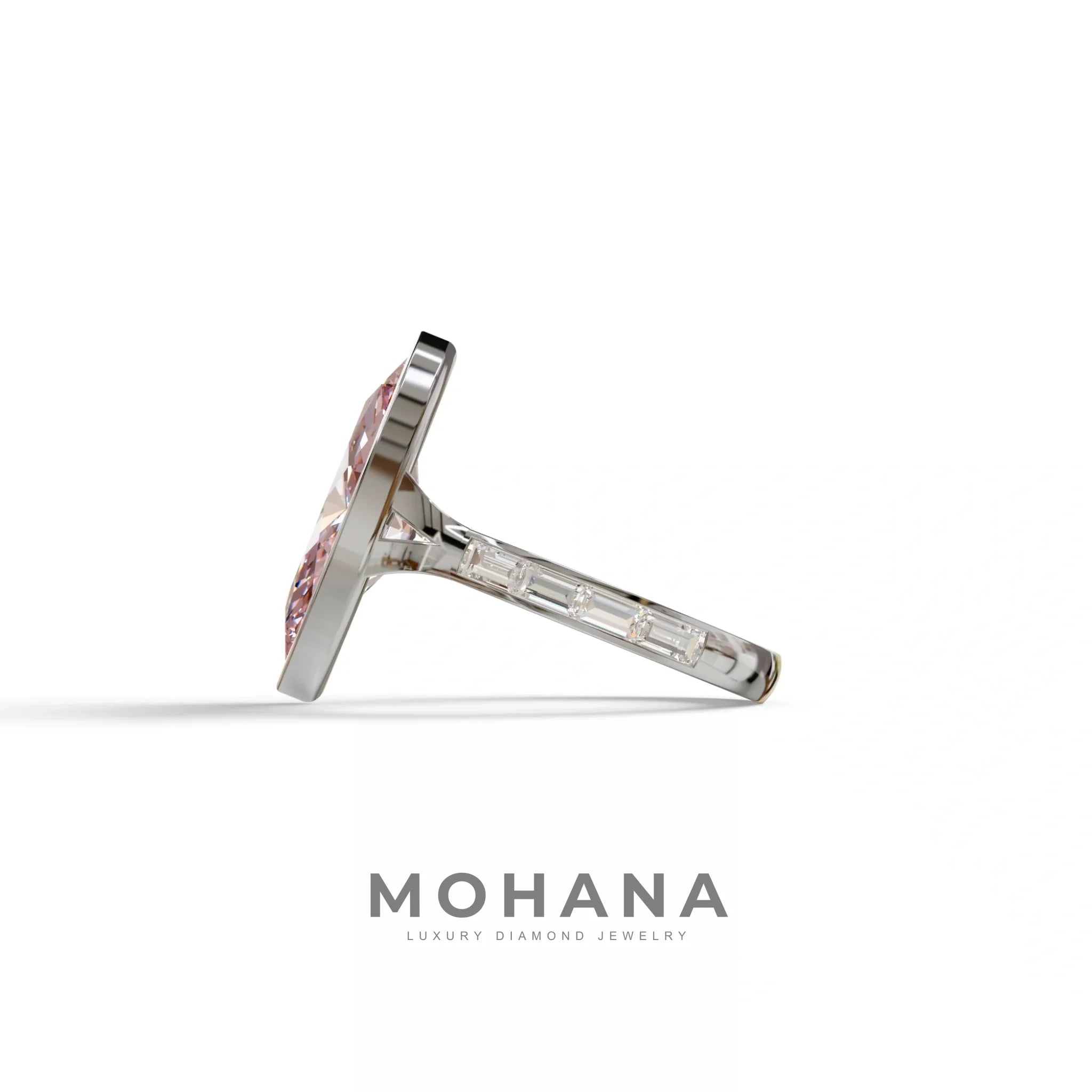 3 Ct Marquise Cut Pink Color Lab Diamond Ring With Bezel Set - Kayla