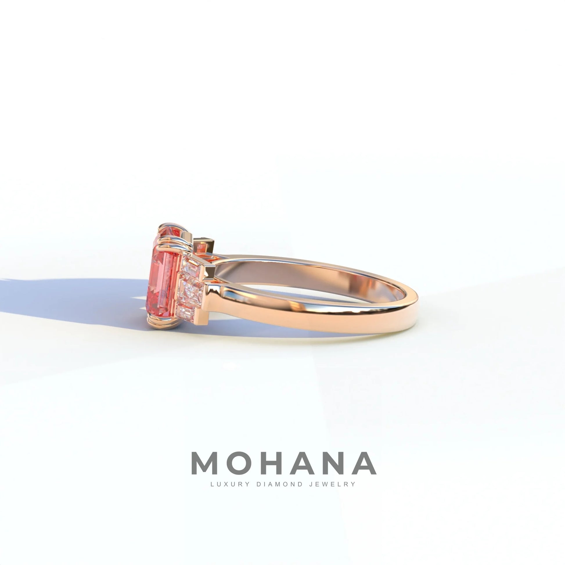 3 Ct Pink Asscher Cut Lab Diamond Double Claw Prong Setting - Celestial