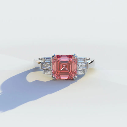 3 Ct Pink Asscher Cut Lab Diamond Double Claw Prong Setting - Celestial - 10K Solid Gold / White Gold