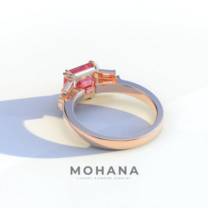 3 Ct Pink Asscher Cut Lab Diamond Double Claw Prong Setting - Celestial