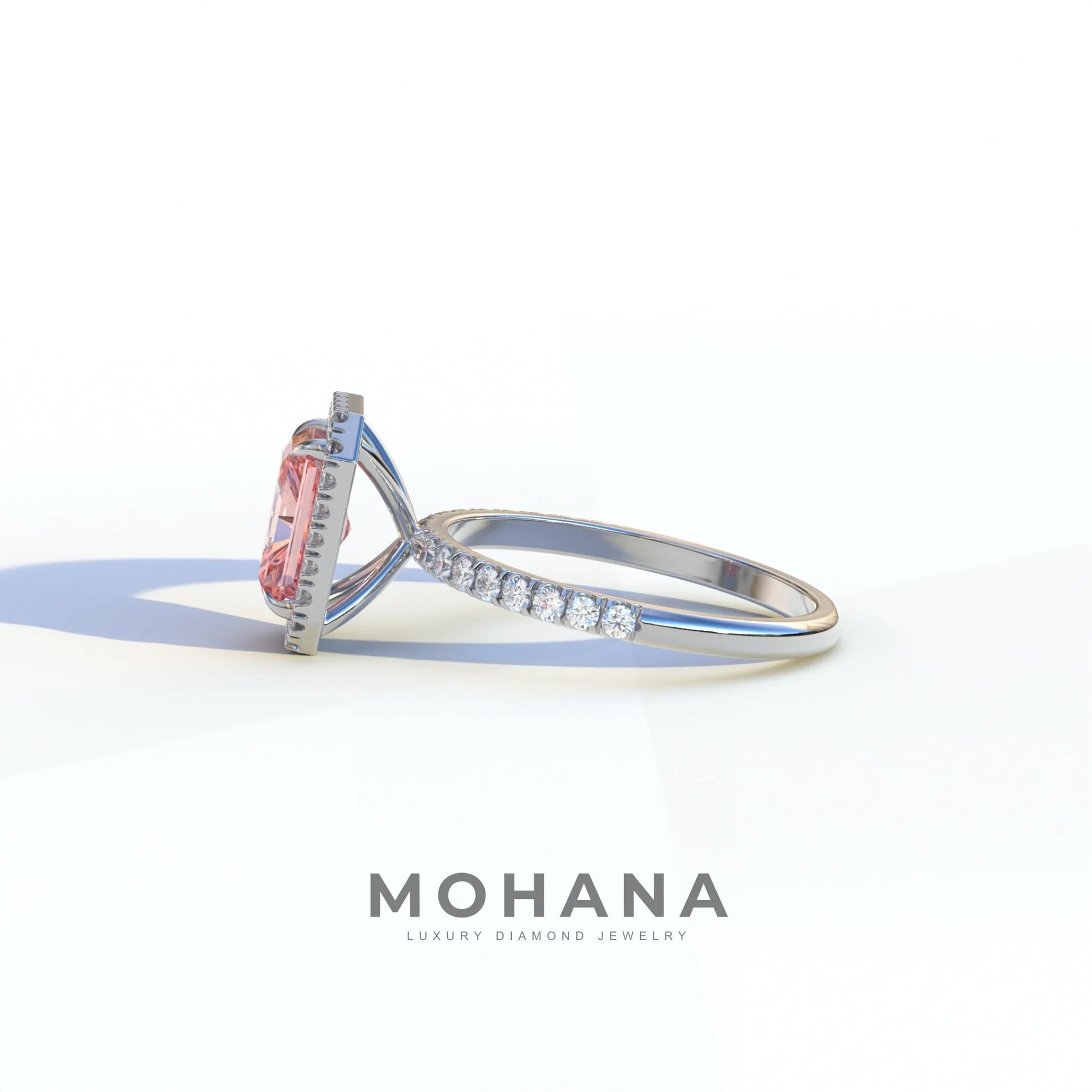 3 Ct Pink Radiant Cut Lab Diamond Halo & Pave Setting Ring - Madison