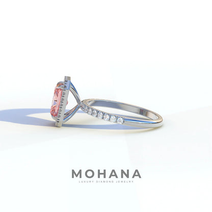 3 Ct Pink Radiant Cut Lab Diamond Halo & Pave Setting Ring - Madison