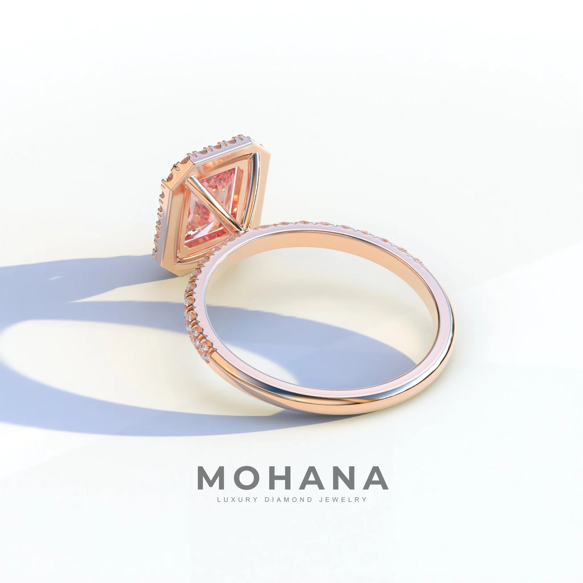 3 Ct Pink Radiant Cut Lab Diamond Halo & Pave Setting Ring - Madison