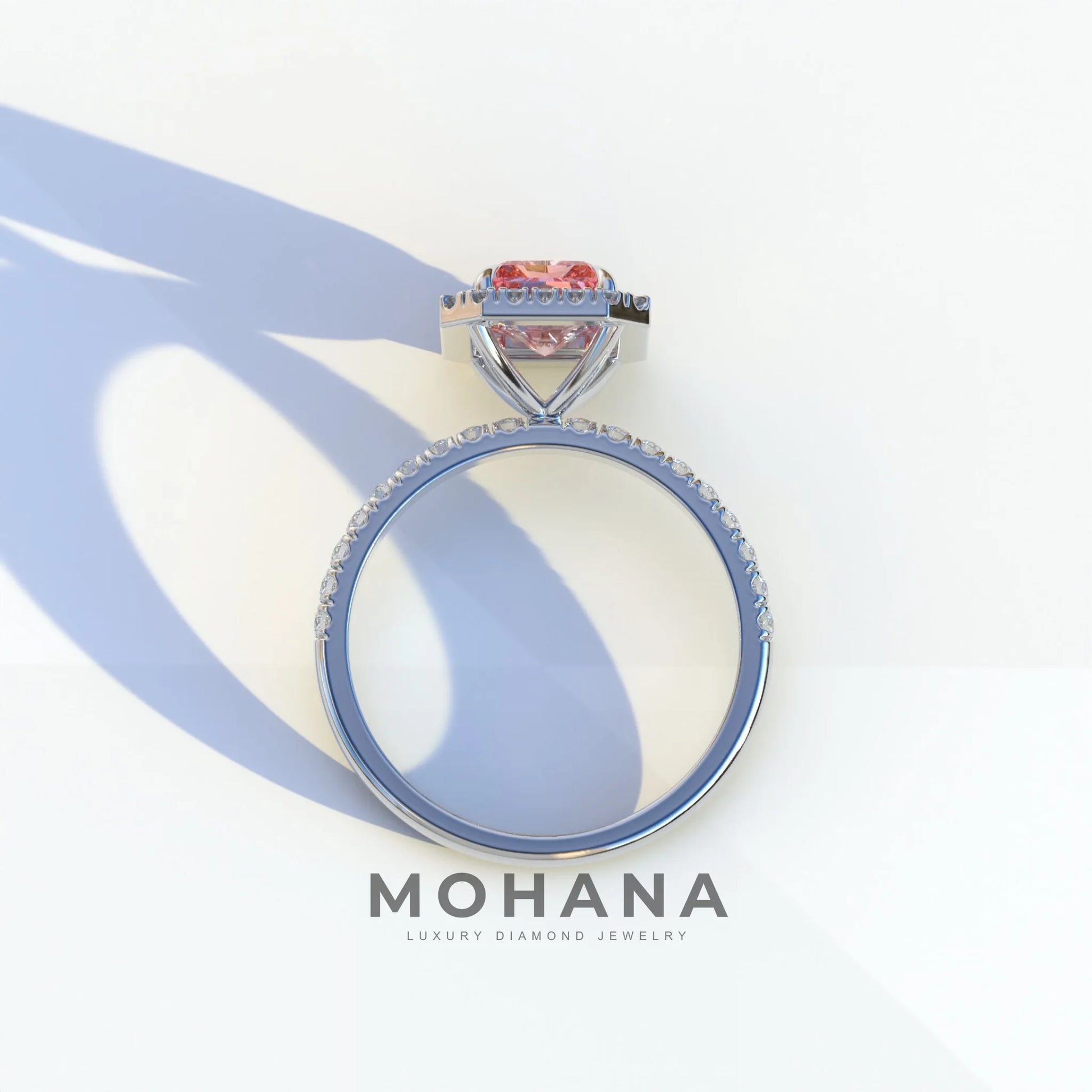 3 Ct Pink Radiant Cut Lab Diamond Halo & Pave Setting Ring - Madison