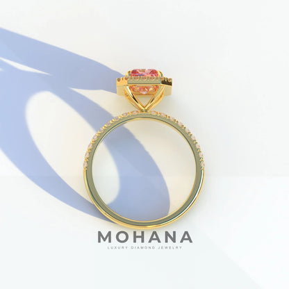 3 Ct Pink Radiant Cut Lab Diamond Halo & Pave Setting Ring - Madison