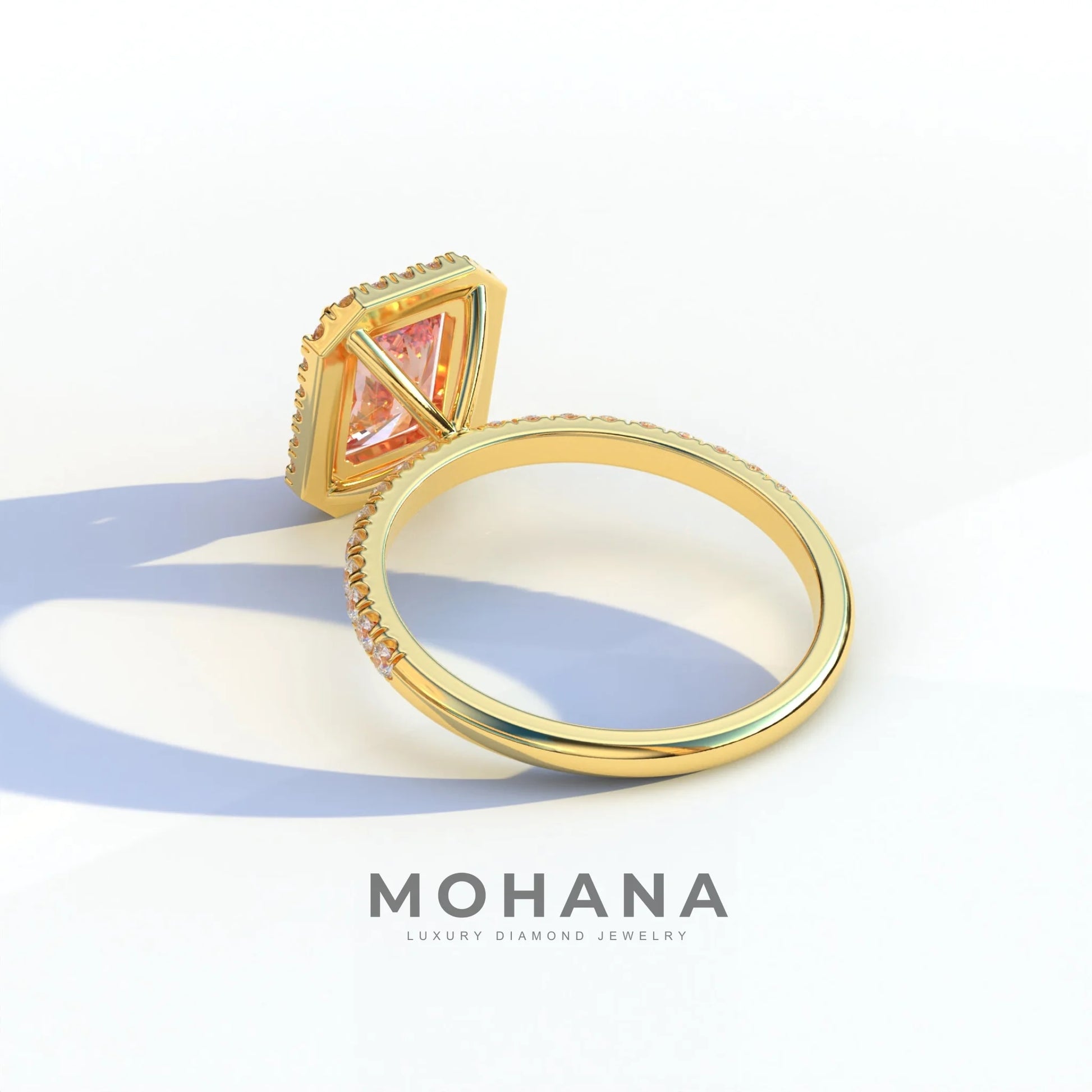 3 Ct Pink Radiant Cut Lab Diamond Halo & Pave Setting Ring - Madison