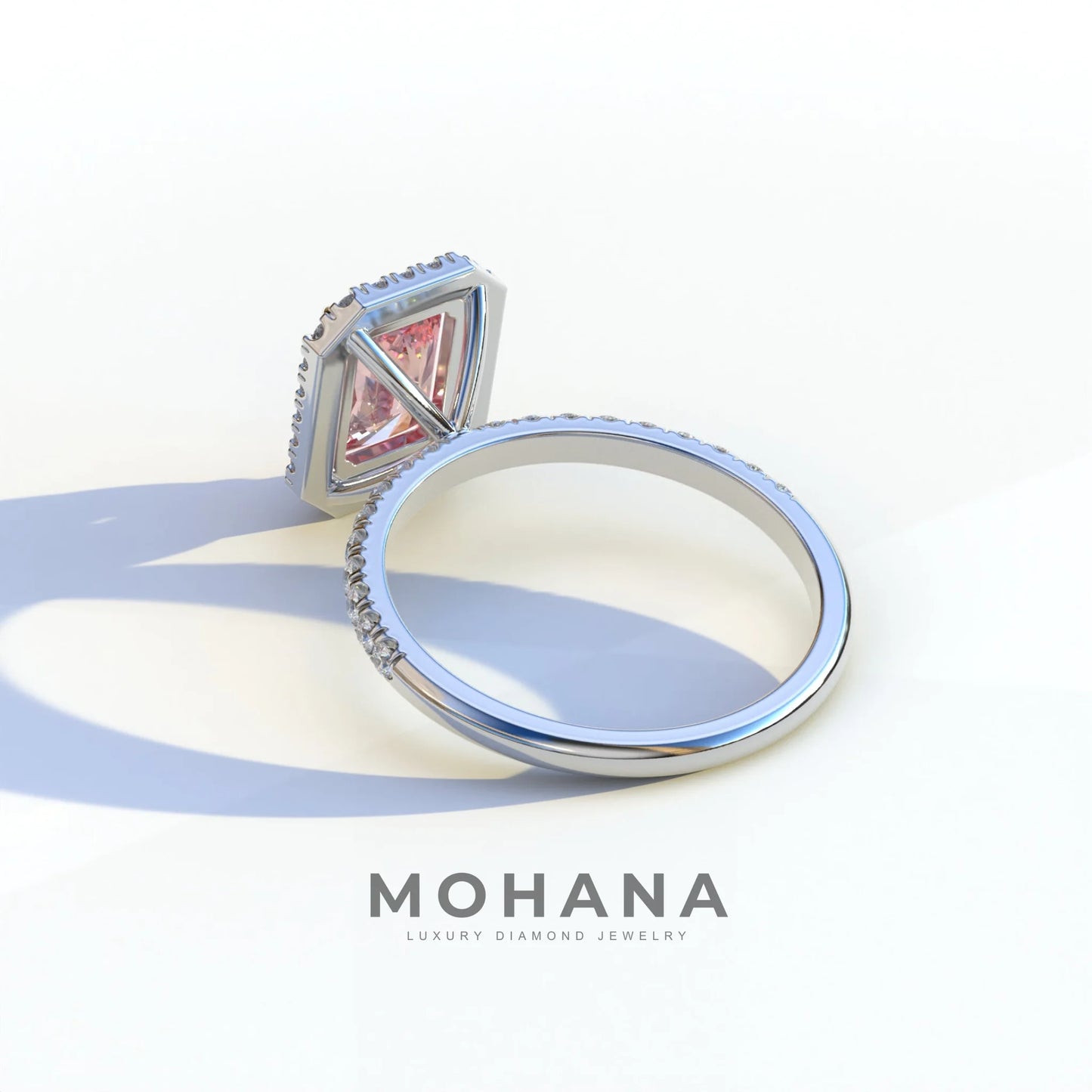 3 Ct Pink Radiant Cut Lab Diamond Halo & Pave Setting Ring - Madison