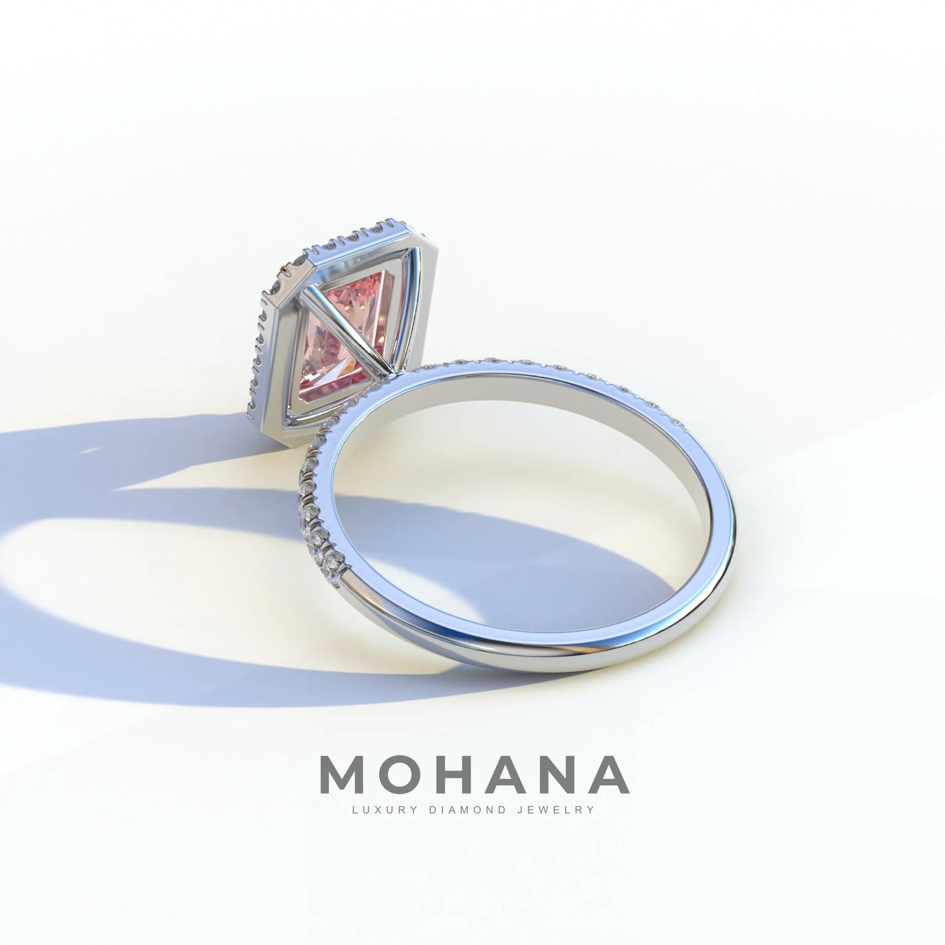 3 Ct Pink Radiant Cut Lab Diamond Halo & Pave Setting Ring - Madison