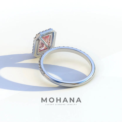 3 Ct Pink Radiant Cut Lab Diamond Halo & Pave Setting Ring - Madison