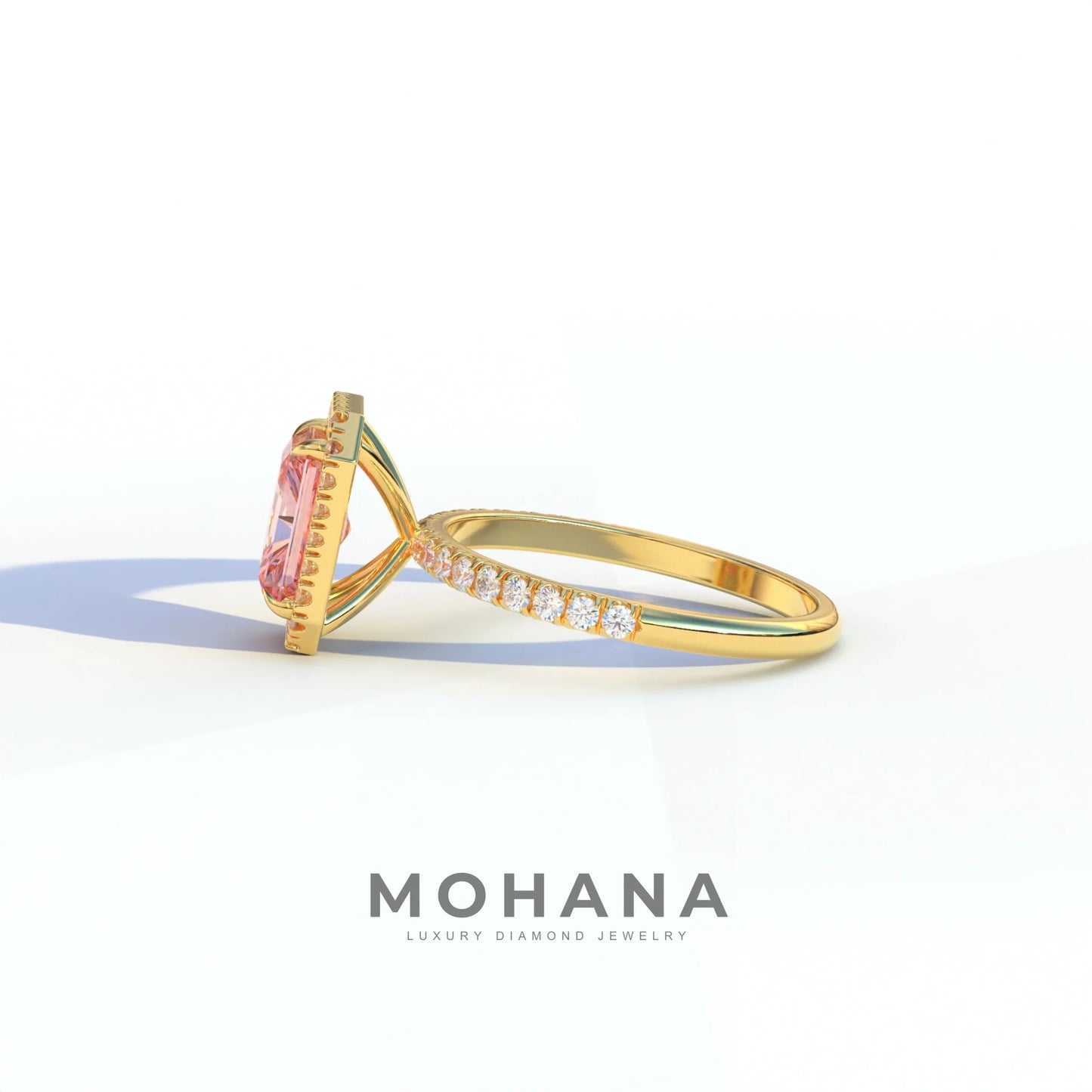 3 Ct Pink Radiant Cut Lab Diamond Halo & Pave Setting Ring - Madison