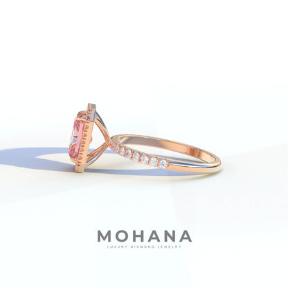 3 Ct Pink Radiant Cut Lab Diamond Halo & Pave Setting Ring - Madison
