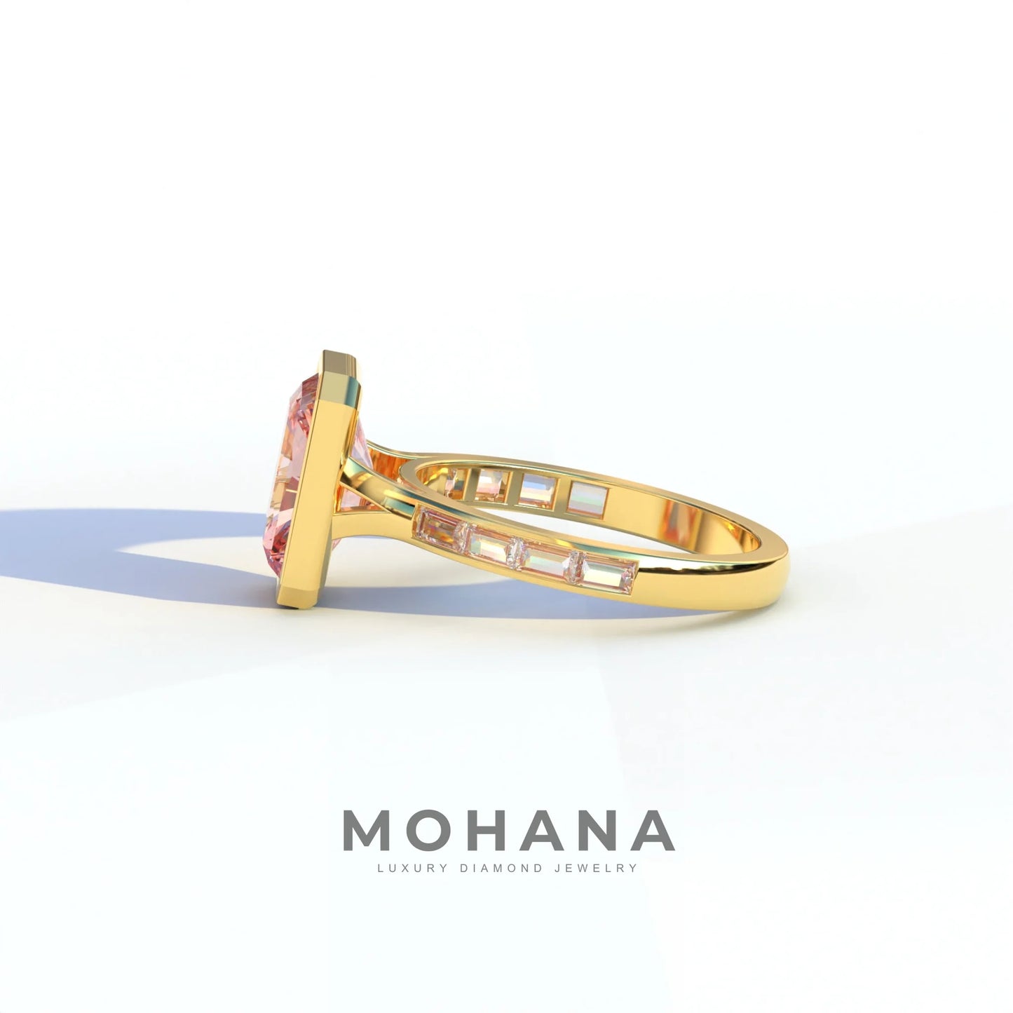 3 Ct Radiant Cut Pink Color Lab Diamond Ring - Olympia