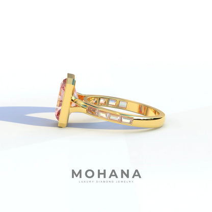 3 Ct Radiant Cut Pink Color Lab Diamond Ring - Olympia