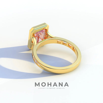 3 Ct Radiant Cut Pink Color Lab Diamond Ring - Olympia