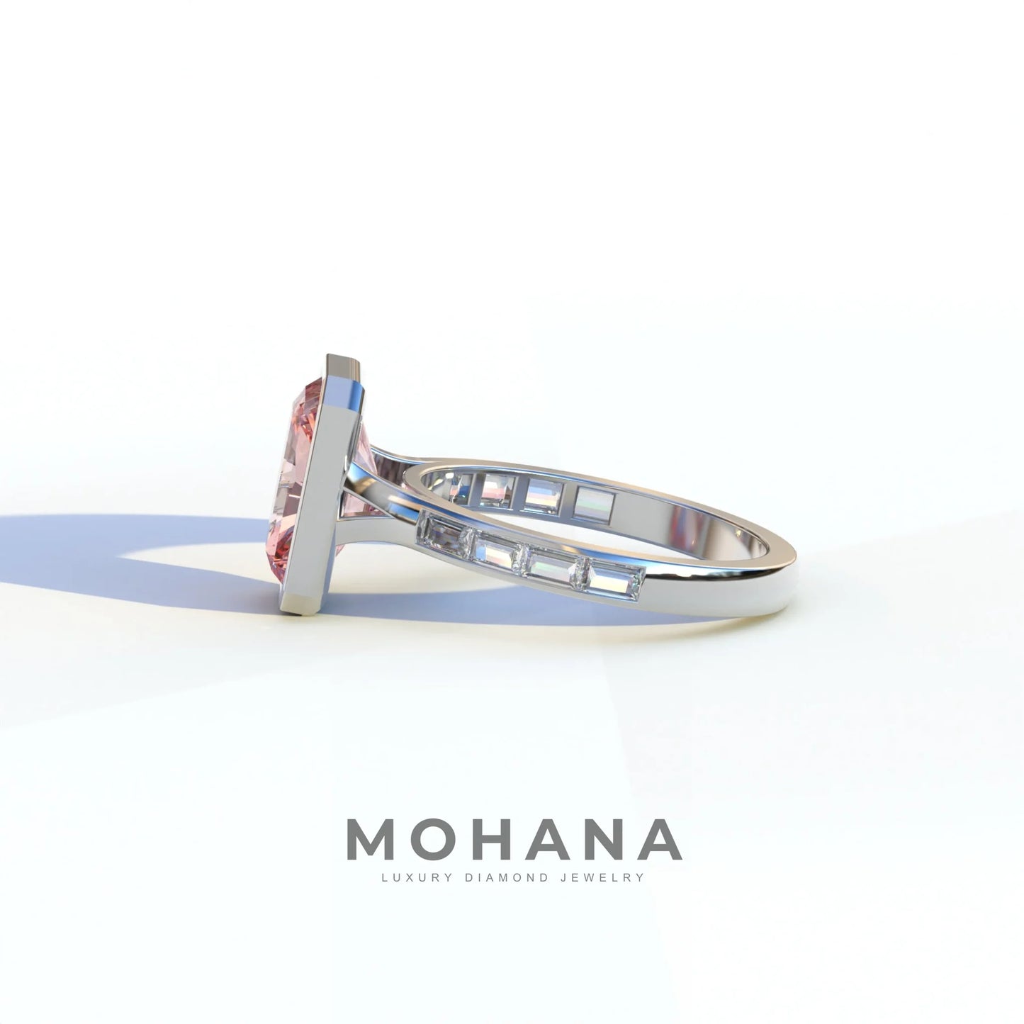 3 Ct Radiant Cut Pink Color Lab Diamond Ring - Olympia