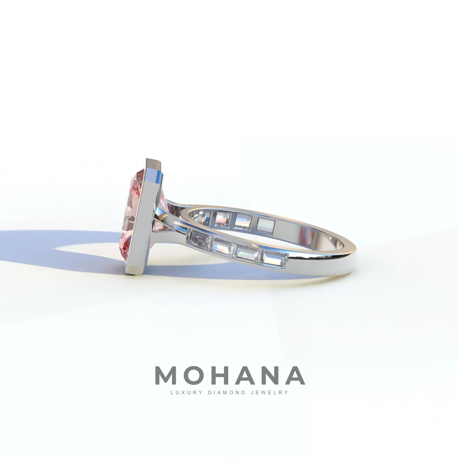 3 Ct Radiant Cut Pink Color Lab Diamond Ring - Olympia