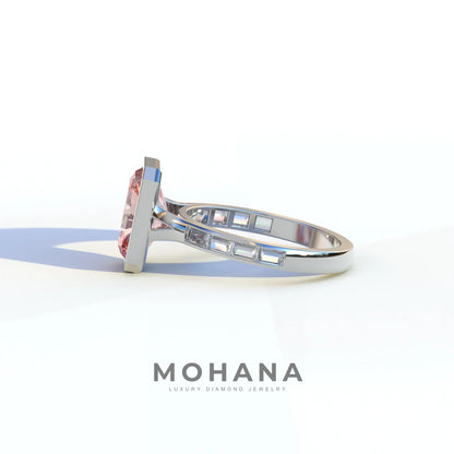 3 Ct Radiant Cut Pink Color Lab Diamond Ring - Olympia