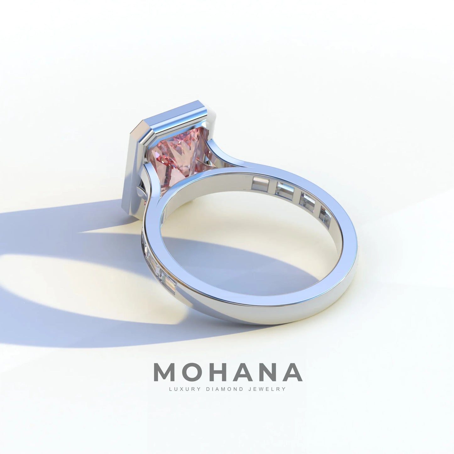 3 Ct Radiant Cut Pink Color Lab Diamond Ring - Olympia