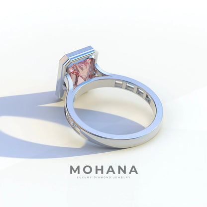 3 Ct Radiant Cut Pink Color Lab Diamond Ring - Olympia